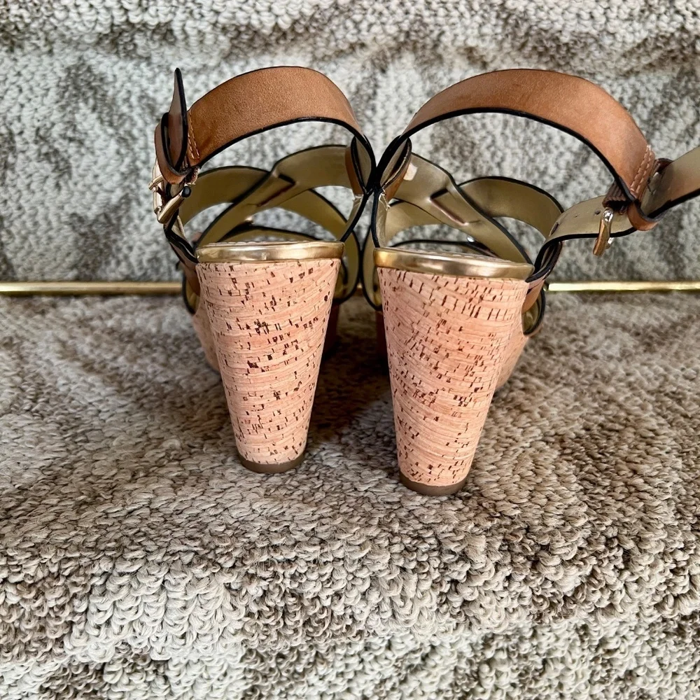 EUC Marc Fisher Gilon Brown Leather & Cork Platform Wedge Heel Sandals Size‎ 6 M - Picture 7 of 8